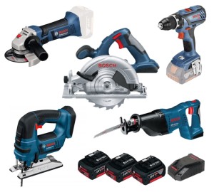 BOSCH ZESTAW COMBO 18V GWS18-125+GKS18+GSA18+GST18+GSR18+3*4.0AH
